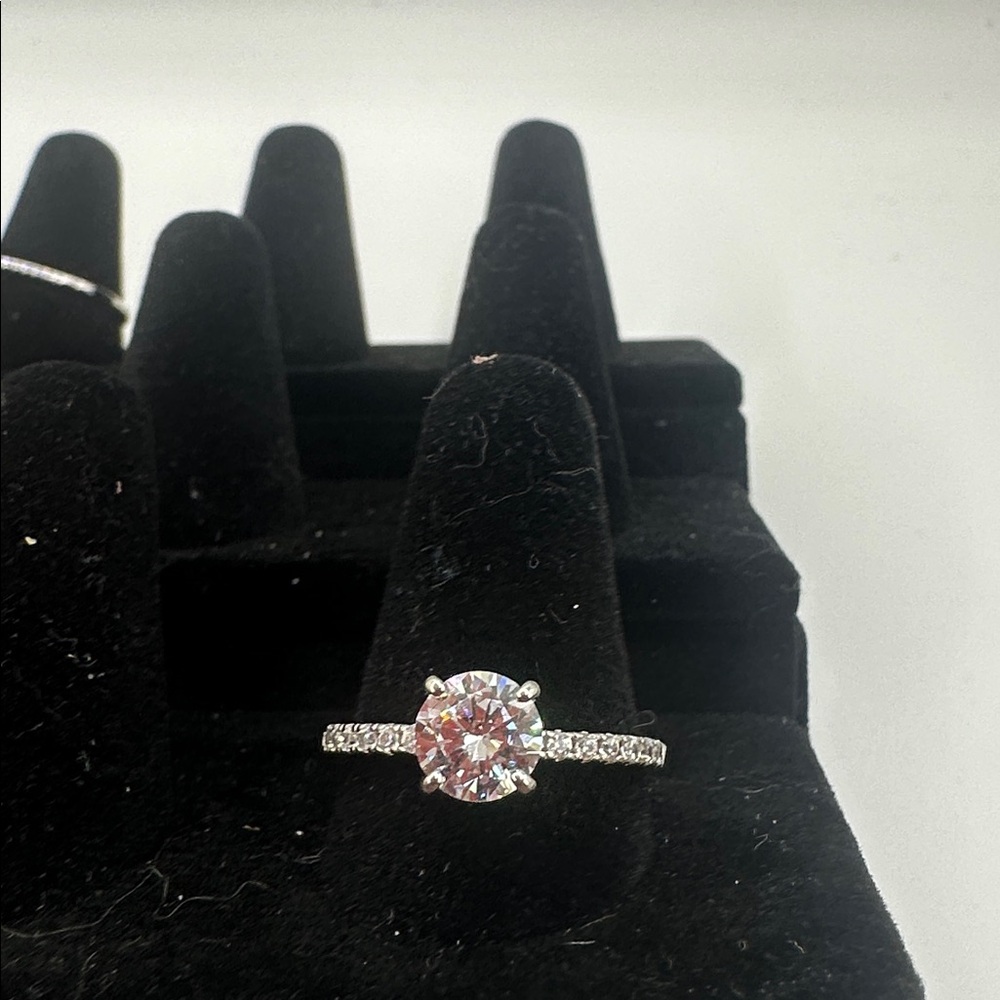 Classic Silver Round-Cut Solitaire Topaz Engagement Ring - White